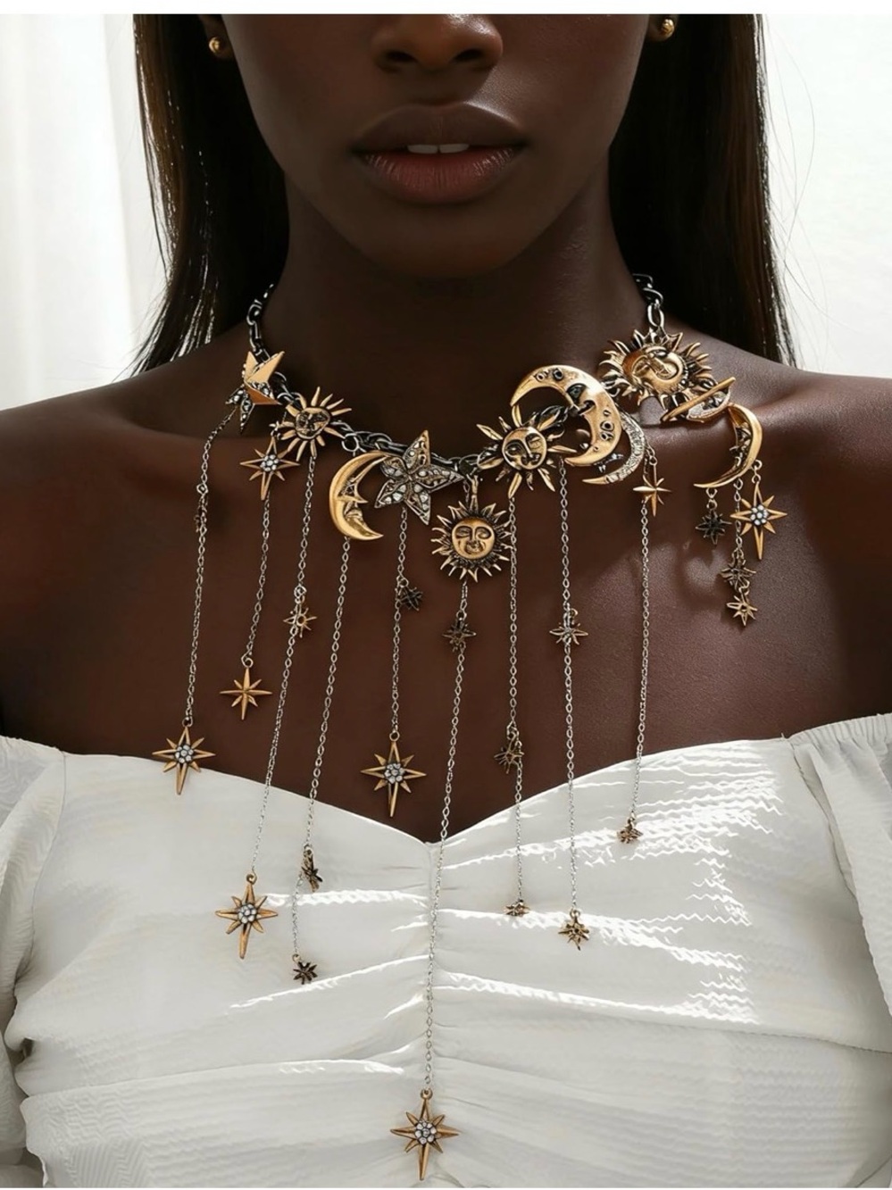 Gold Moon & Star Multi-Drape Necklace - Picture 5 of 9